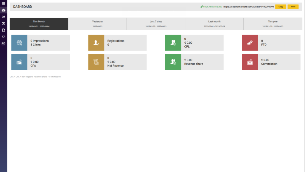 Casino Marriott Affilate Dashboard